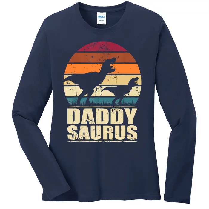 Daddysaurus T Rex Dinosaur Daddy Saurus Family Matching Ladies Long Sleeve Shirt