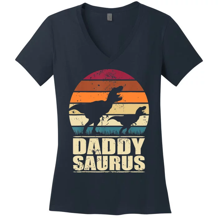 Daddysaurus T Rex Dinosaur Daddy Saurus Family Matching Women's V-Neck T-Shirt