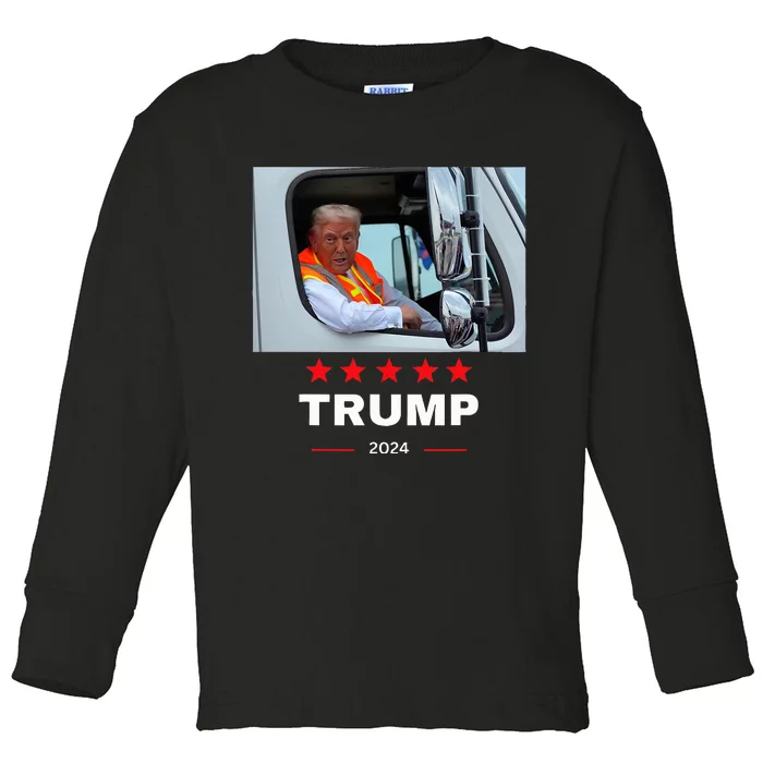 Donald Trump Rides In Garbage Truck Toddler Long Sleeve Shirt