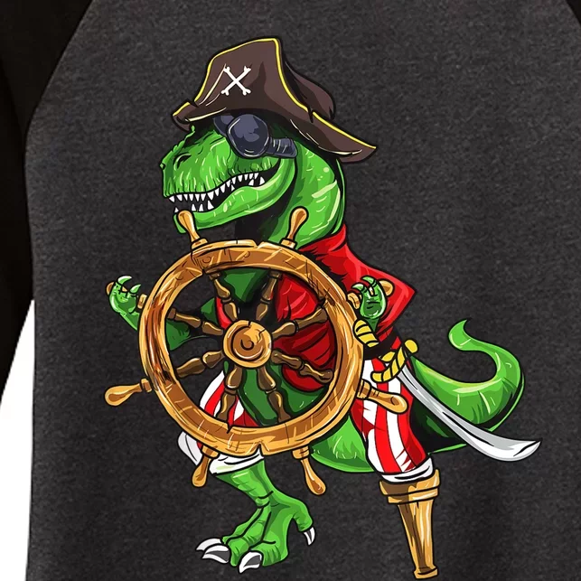 Dinosaur T Rex Pirate Hat Jolly Roger Halloween Skull Women's Tri-Blend 3/4-Sleeve Raglan Shirt