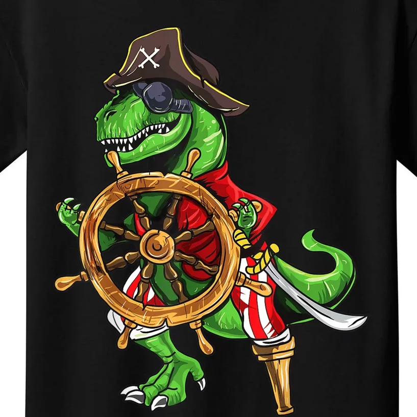 Dinosaur T Rex Pirate Hat Jolly Roger Halloween Skull Kids T-Shirt