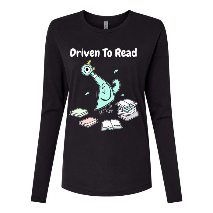 Driven To Read Pigeon Library Reading Books Reader Funny Womens Cotton Relaxed Long Sleeve T-Shirt