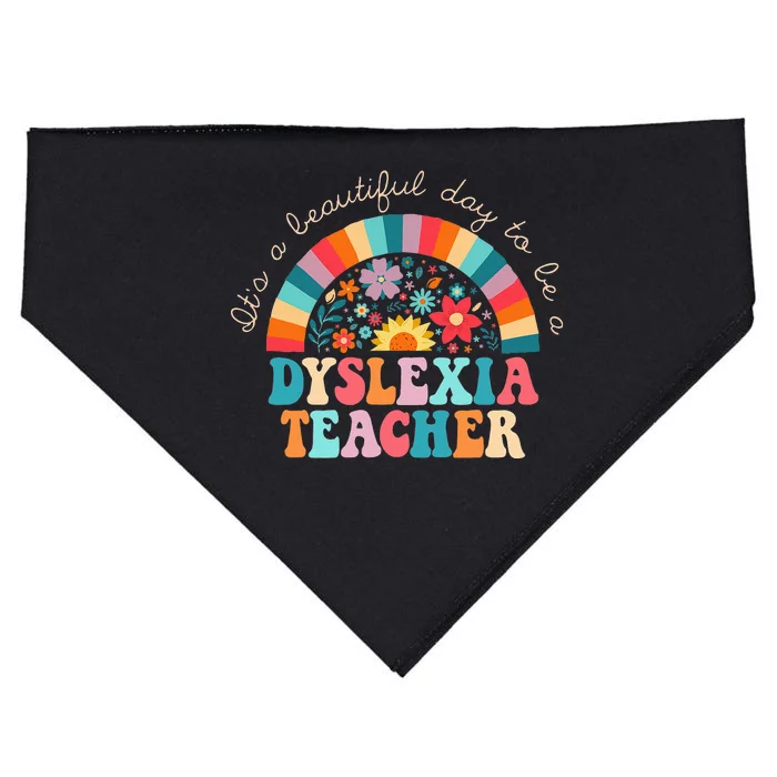 Dyslexia Teacher Retro Dyslexia SPED Therapist Rainbow USA-Made Doggie Bandana