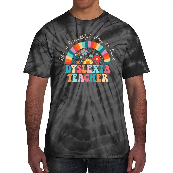 Dyslexia Teacher Retro Dyslexia SPED Therapist Rainbow Tie-Dye T-Shirt