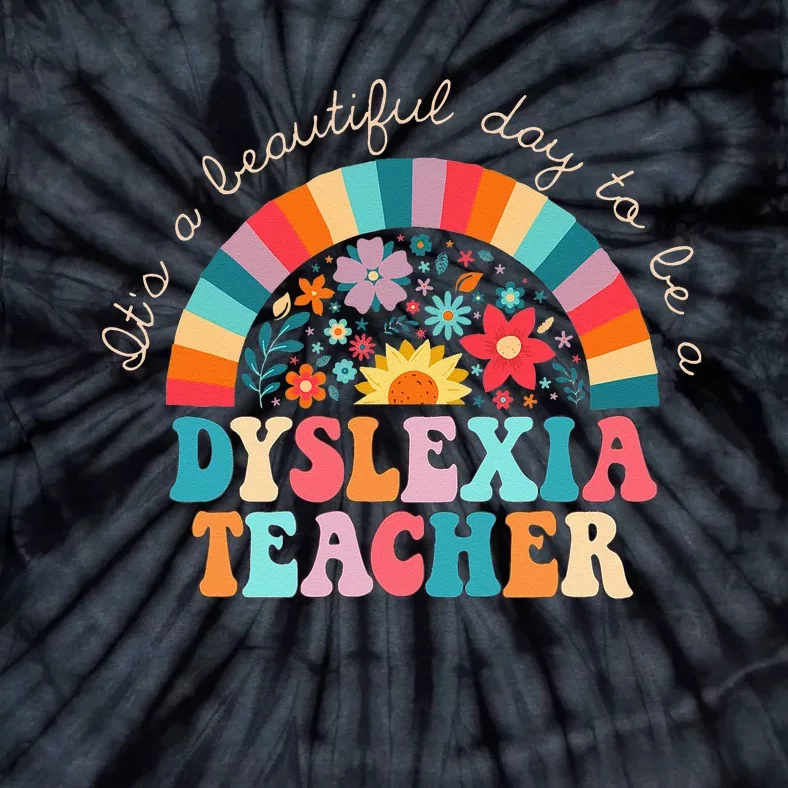 Dyslexia Teacher Retro Dyslexia SPED Therapist Rainbow Tie-Dye T-Shirt