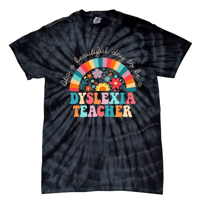 Dyslexia Teacher Retro Dyslexia SPED Therapist Rainbow Tie-Dye T-Shirt