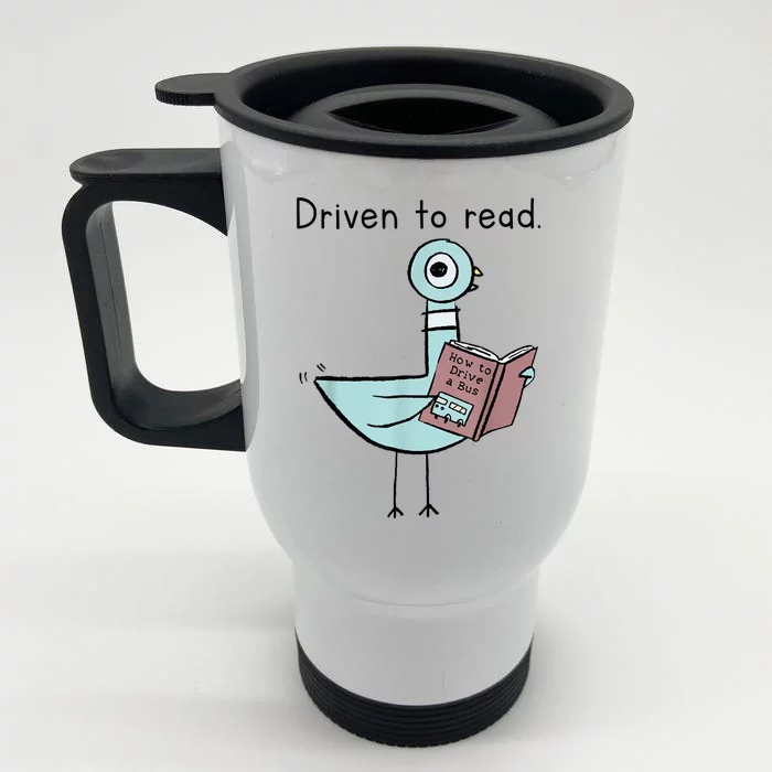 Driven To Read Pigeon Library Reading Books Readers Front & Back Stainless Steel Travel Mug