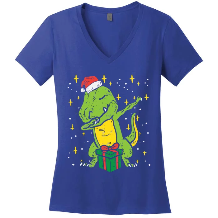 Dabbing T Rex Dinosaur Xmas Toddler Boys Christmas Dino Cute Gift Women's V-Neck T-Shirt