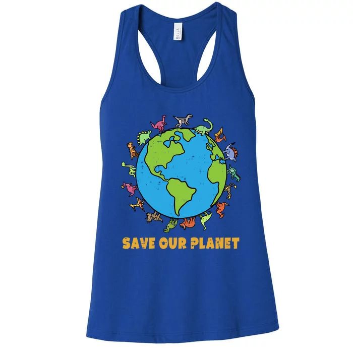 Dinosaurs T Rex Save Our Planet Awareness Earth Day Gift Women's Racerback Tank