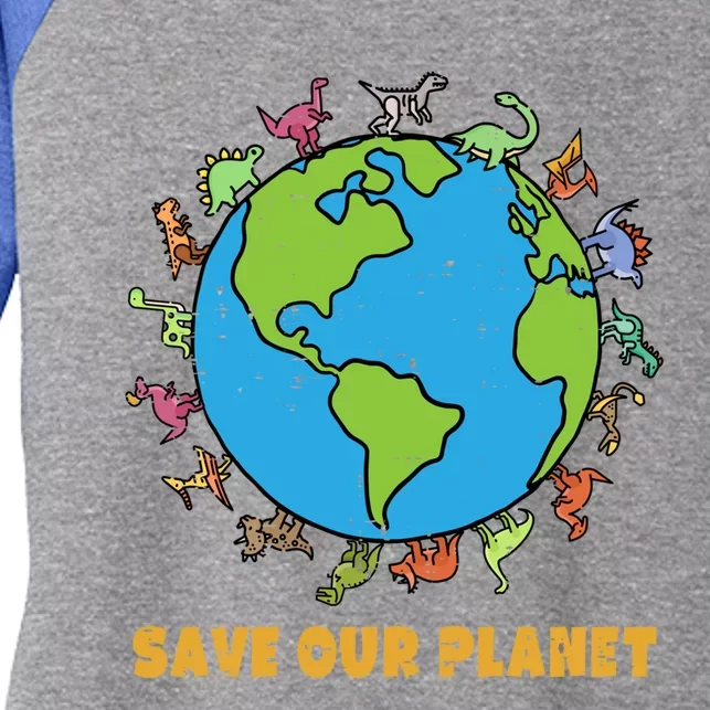 Dinosaurs T Rex Save Our Planet Awareness Earth Day Gift Women's Tri-Blend 3/4-Sleeve Raglan Shirt