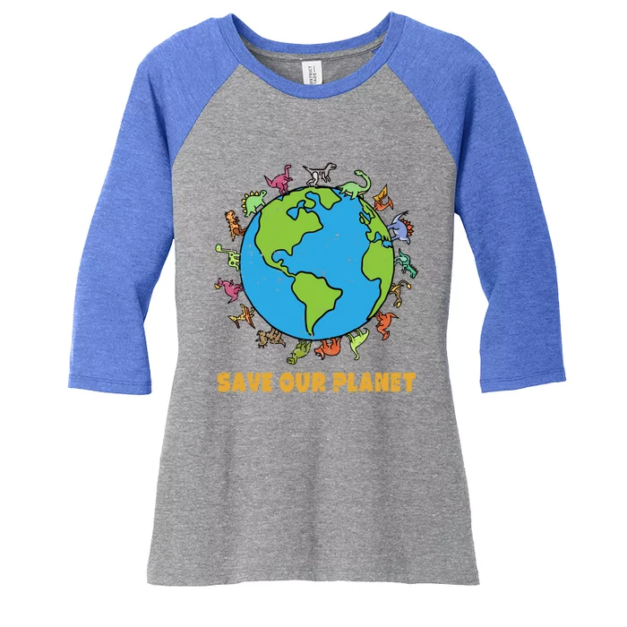 Dinosaurs T Rex Save Our Planet Awareness Earth Day Gift Women's Tri-Blend 3/4-Sleeve Raglan Shirt