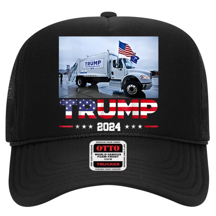 Donald Trump Rides Garbage Truck Garbage Truck Trump 2024 High Crown Mesh Trucker Hat