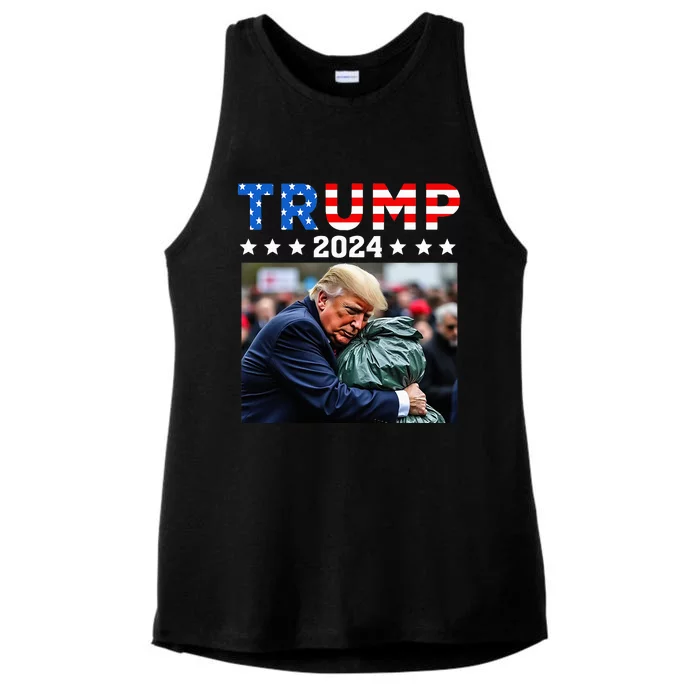 Donald Trump Rides In Garbage Truck Garbage Trump Ladies Tri-Blend Wicking Tank