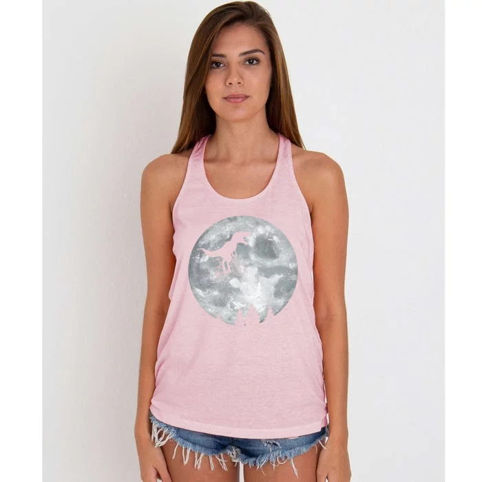 Dino Trex Riding Moon Bike Halloween Lunar Cycling Great Gift Women's Knotted Racerback Tank