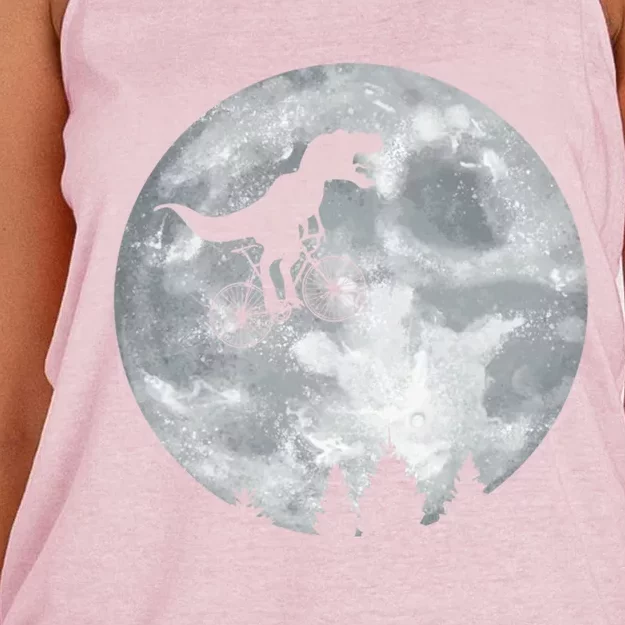 Dino Trex Riding Moon Bike Halloween Lunar Cycling Great Gift Women's Knotted Racerback Tank