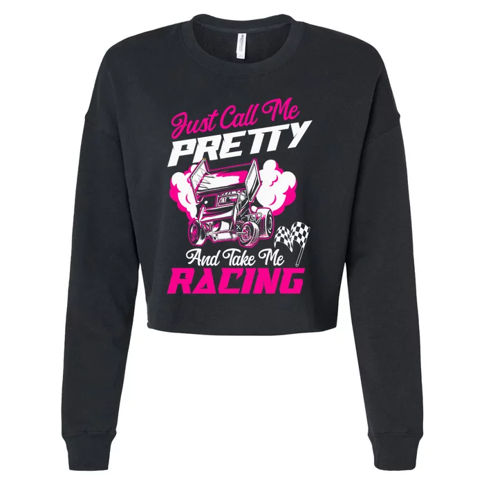 Dirt Track Racing Race Sprint Car Girlfriend Girl Grandma Cropped Pullover Crew