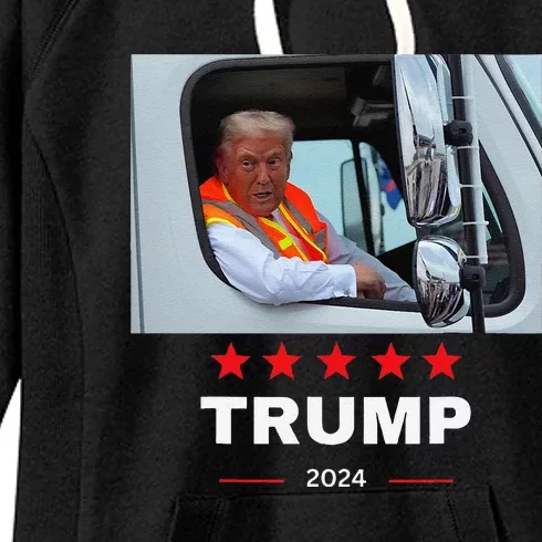 Donald Trump Rides In Garbage Truck Women's Fleece Hoodie