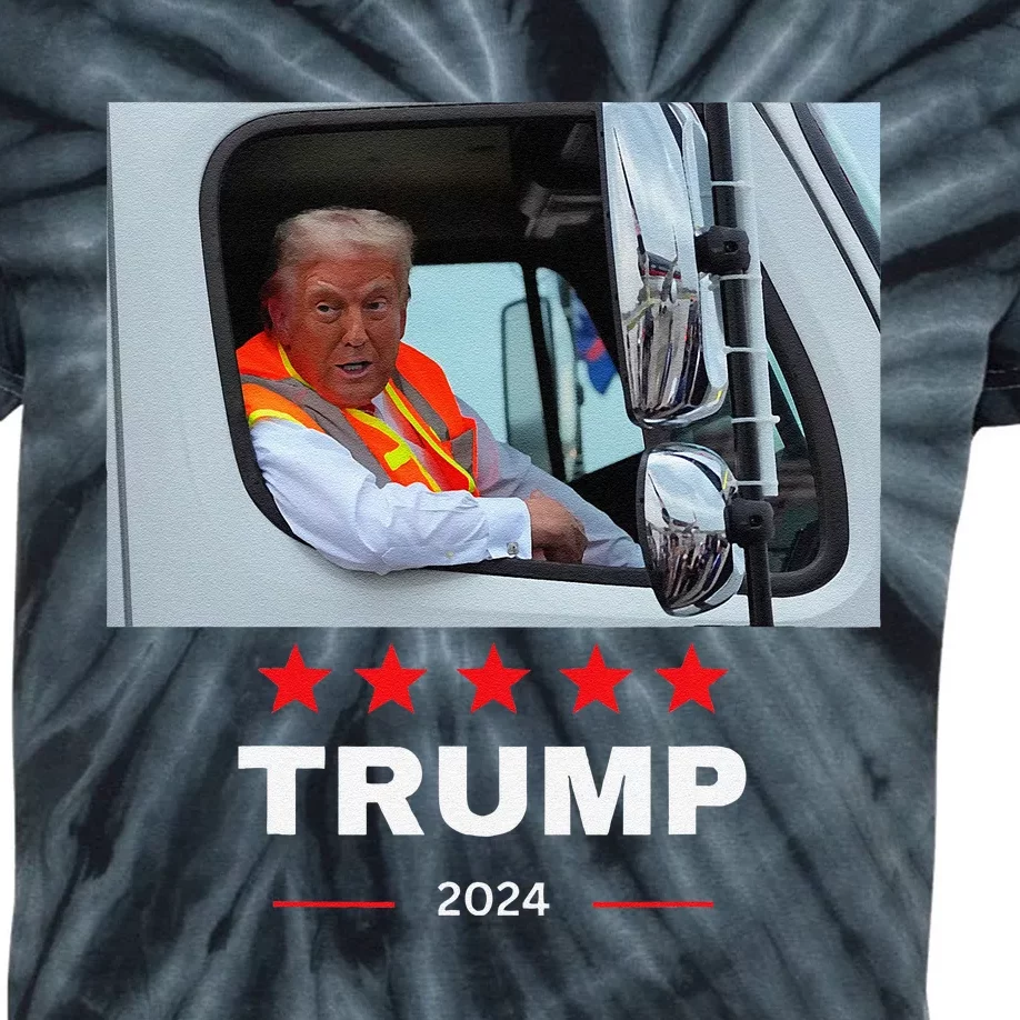 Donald Trump Rides In Garbage Truck Kids Tie-Dye T-Shirt