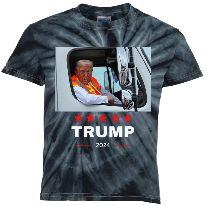 Donald Trump Rides In Garbage Truck Kids Tie-Dye T-Shirt