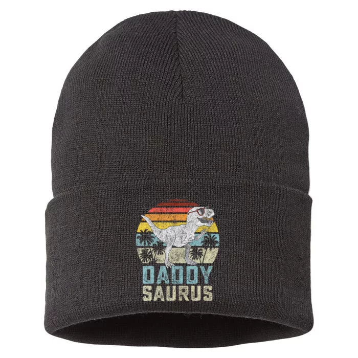 Daddysaurus T Rex Dinosaur Daddy Saurus Family Matching Sustainable Knit Beanie