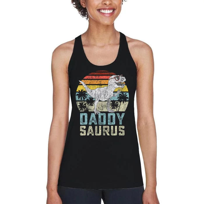 Daddysaurus T Rex Dinosaur Daddy Saurus Family Matching Women's Racerback Tank