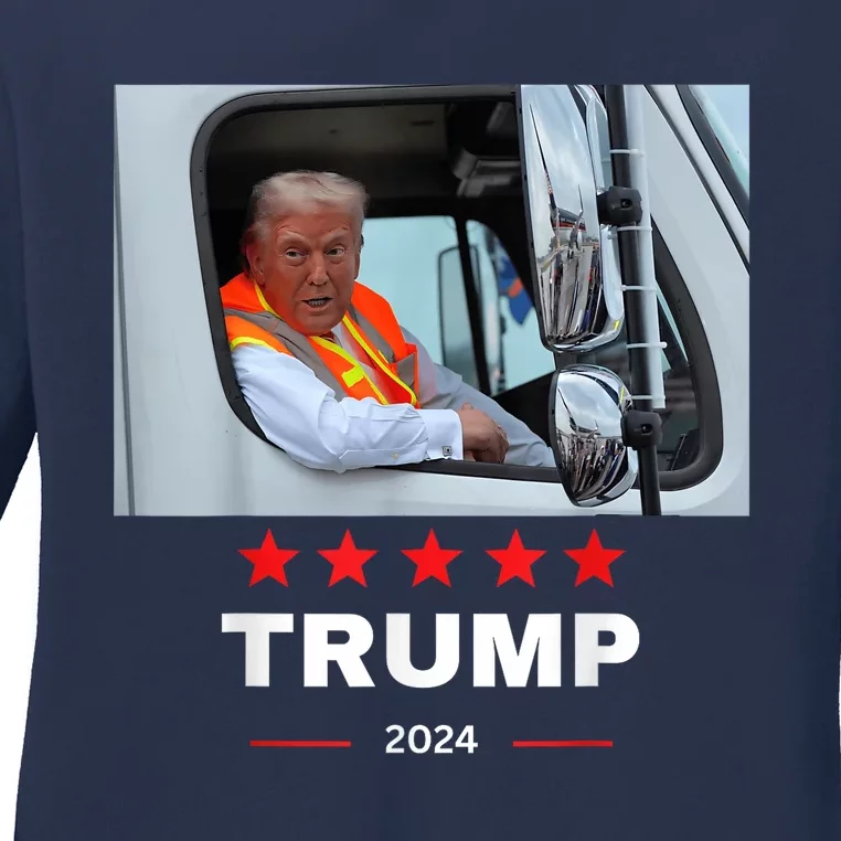 Donald Trump Rides In Garbage Truck Ladies Long Sleeve Shirt