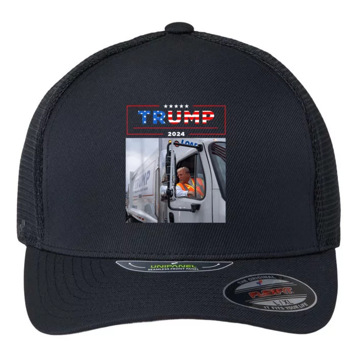 Donald Trump Rides In Garbage Truck Flexfit Unipanel Trucker Cap