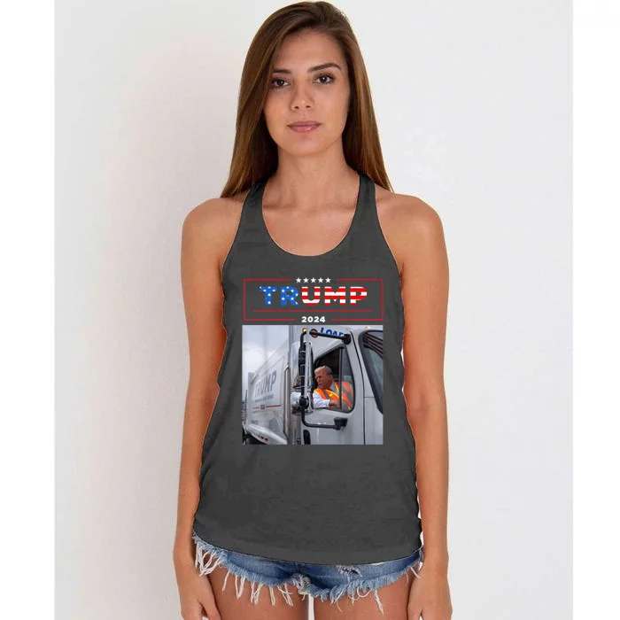 Donald Trump Rides In Garbage Truck Women's Knotted Racerback Tank