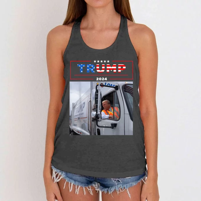 Donald Trump Rides In Garbage Truck Women's Knotted Racerback Tank