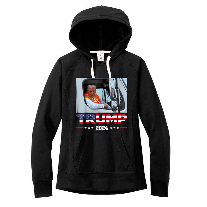 Donald Trump Rides In Garbage Truck Women's Fleece Hoodie