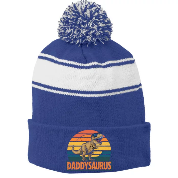 Daddysaurus T Rex Dinosaur Daddy Saurus Family Matching Gift Stripe Pom Pom Beanie