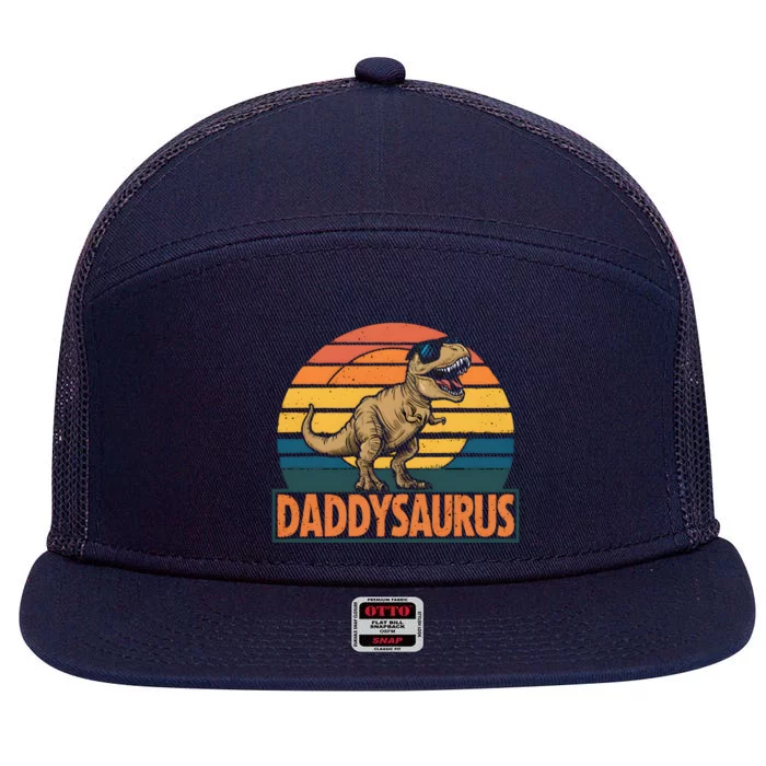 Daddysaurus T Rex Dinosaur Daddy Saurus Family Matching Gift 7 Panel Mesh Trucker Snapback Hat