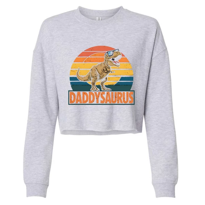 Daddysaurus T Rex Dinosaur Daddy Saurus Family Matching Gift Cropped Pullover Crew