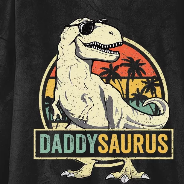 Daddysaurus T Rex Dinosaur Daddy Saurus Fathers Day Gift Dad Hooded Wearable Blanket