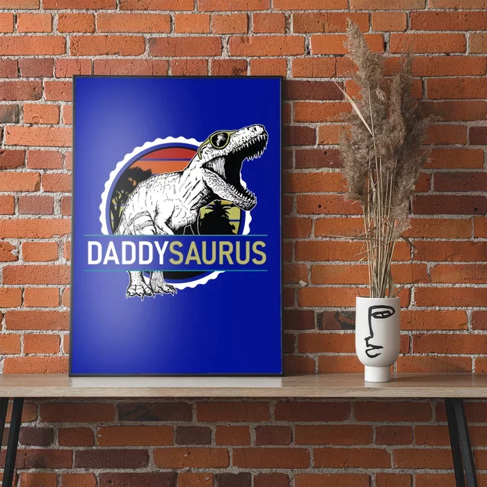 Daddysaurus T Rex Funny Dinosaur Father Dad Vintage Sunset Gift Poster