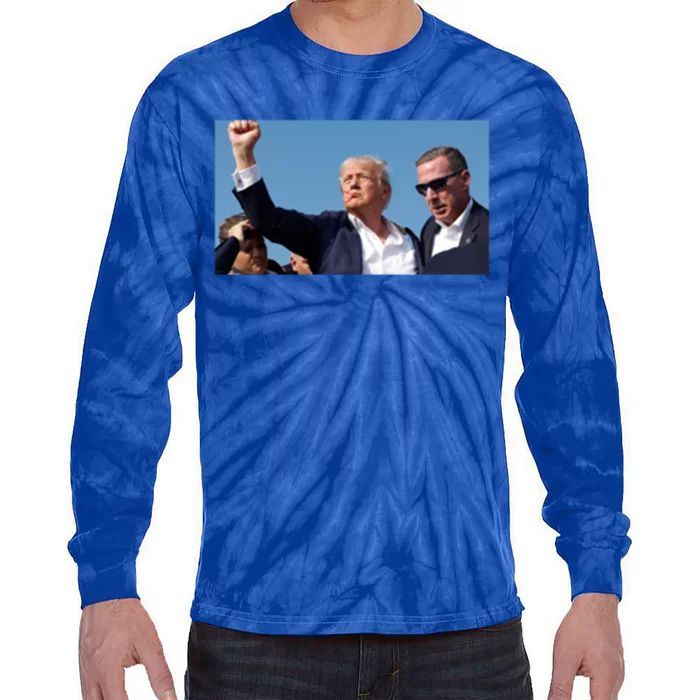 Donald Trump Rally Fist Pump Photo President Memorabilia Gift Tie-Dye Long Sleeve Shirt