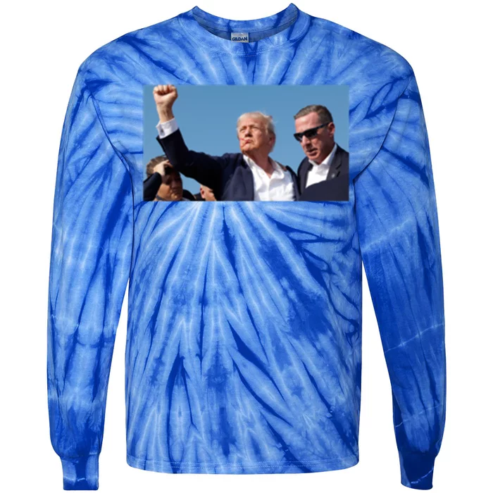 Donald Trump Rally Fist Pump Photo President Memorabilia Gift Tie-Dye Long Sleeve Shirt