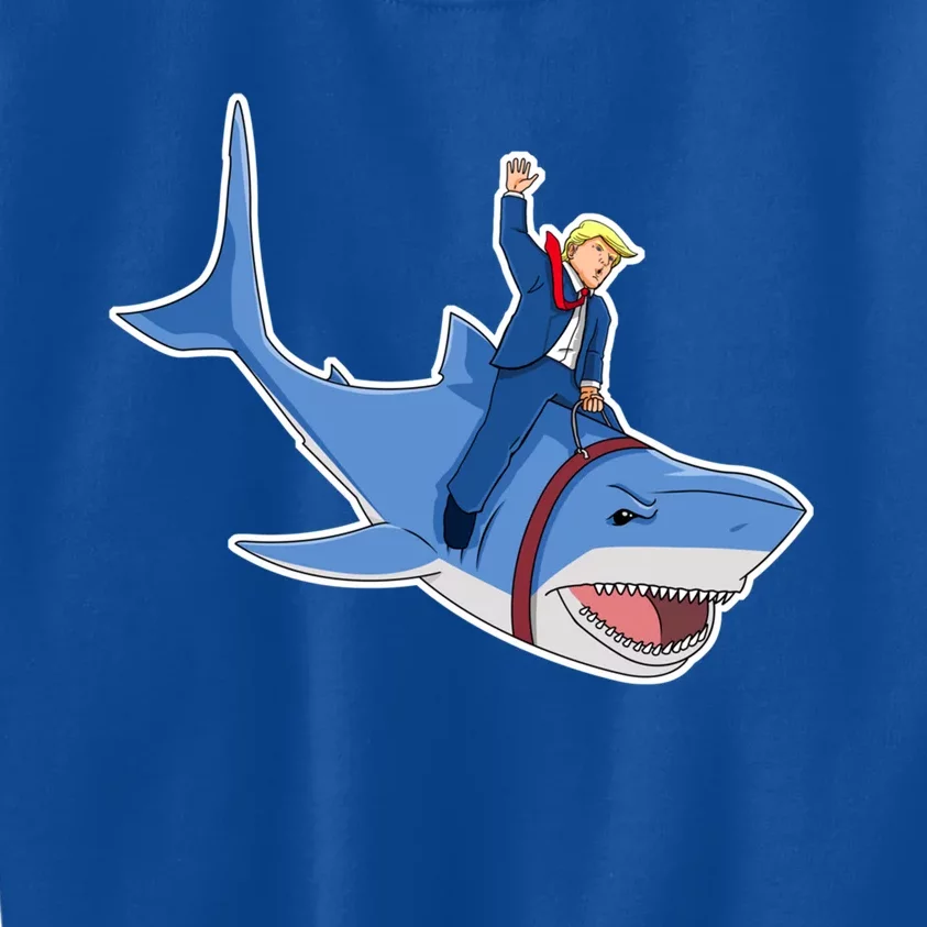 Donald Trump Riding Shark Funny Patriotic 4th Of July Merica Gift Kids Sweatshirt