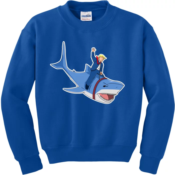 Donald Trump Riding Shark Funny Patriotic 4th Of July Merica Gift Kids Sweatshirt