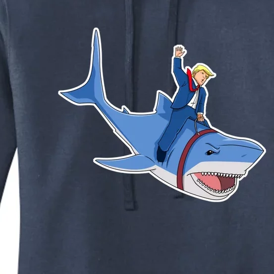 Donald Trump Riding Shark Funny Patriotic 4th Of July Merica Gift Women's Pullover Hoodie