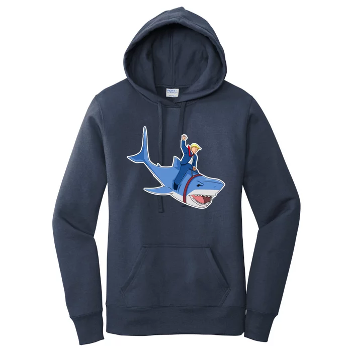 Donald Trump Riding Shark Funny Patriotic 4th Of July Merica Gift Women's Pullover Hoodie