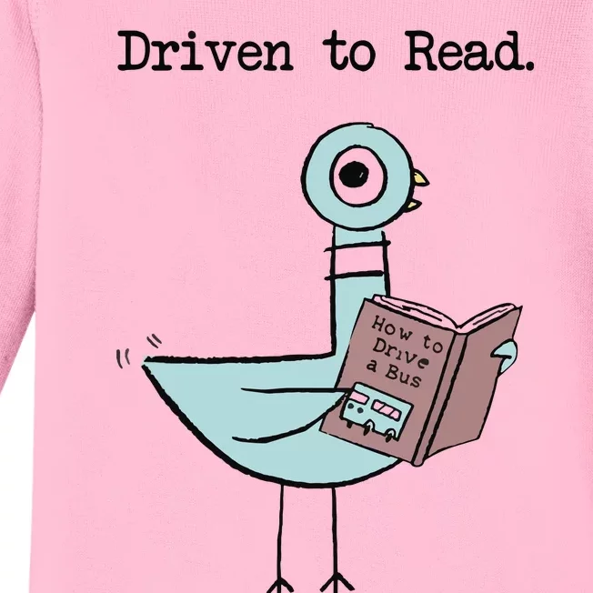 Driven To Read Pigeon Library Reading Books Reader Funny Baby Long Sleeve Bodysuit