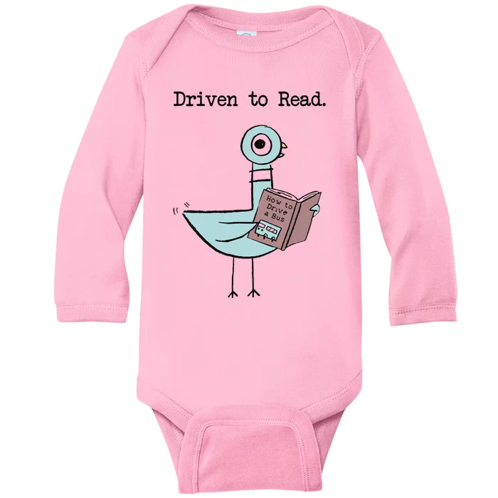 Driven To Read Pigeon Library Reading Books Reader Funny Baby Long Sleeve Bodysuit