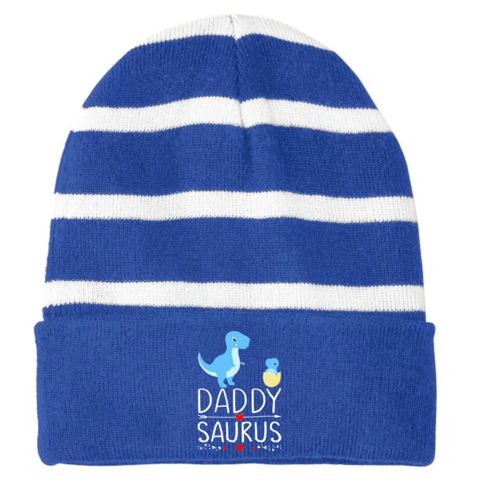 Daddysaurus T Rex Daddy Saurus Newborn Saurus Reveal Gift Striped Beanie with Solid Band