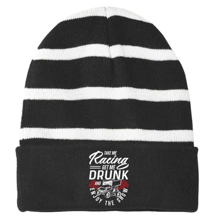 Dirt Track Racing Race Sprint Car Girlfriend Girl Grandma Striped Beanie with Solid Band