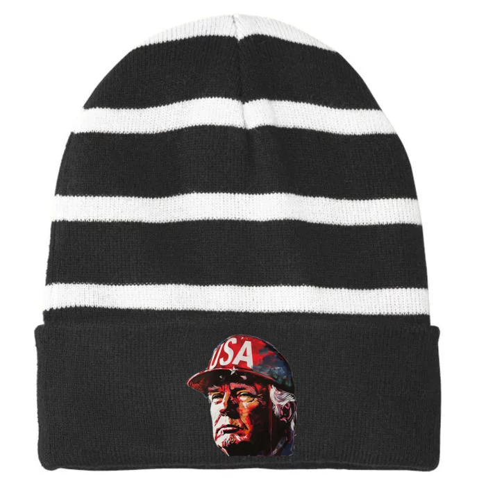 Donald Trump Red Wave Patriot Maga Striped Beanie with Solid Band