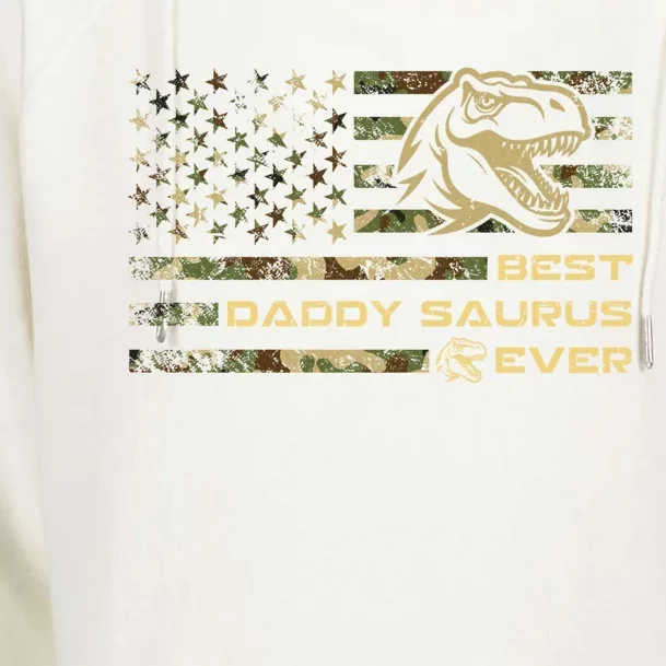 Daddysaurus T Rex Dinosaur Daddy Saurus Camo American Flag Gift Womens Funnel Neck Pullover Hood