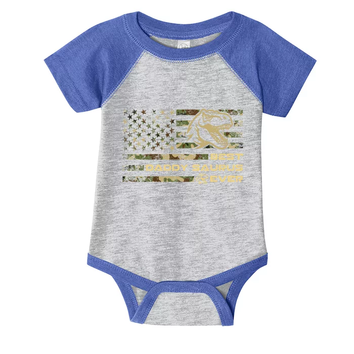 Daddysaurus T Rex Dinosaur Daddy Saurus Camo American Flag Gift Infant Baby Jersey Bodysuit