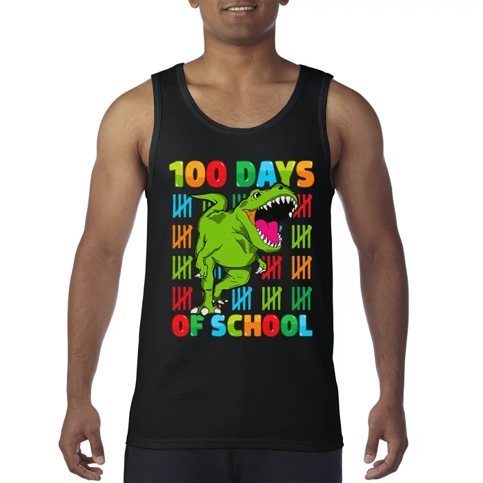 Dinosaur T Rex Happy 100th Day Of School Dino 100 Days Tank Top