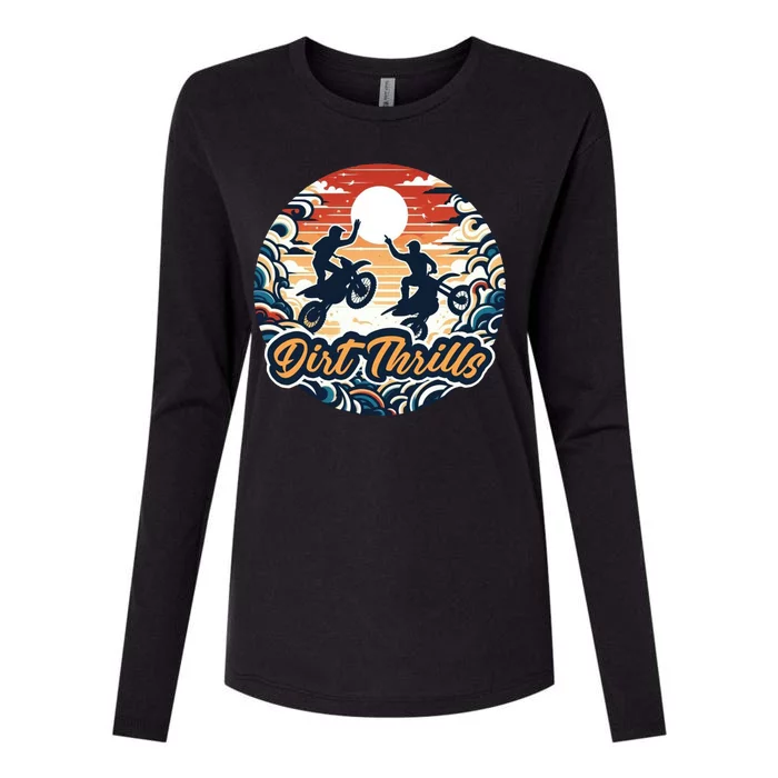 Dirt Thrills Retro Sunset Motocross Womens Cotton Relaxed Long Sleeve T-Shirt